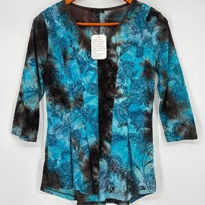 Sami & Jo Tie Die Velveteen Floral Paisley 3/4 Length Sleeve Women's‎ Size Small